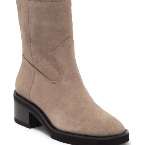 STUART WEITZMAN Boulevard Moto Sport Suede Bootie in Topo